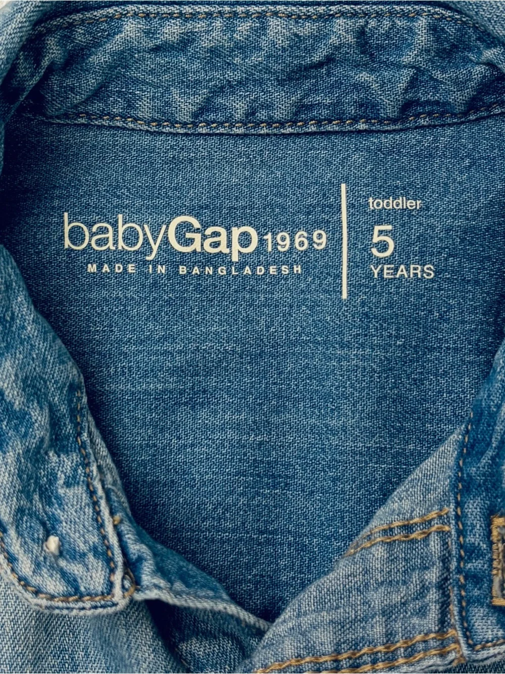 Baby GAP 100% Cotton Light Wash Denim Western Snap Button Long Sleeve Shirt Sz 5